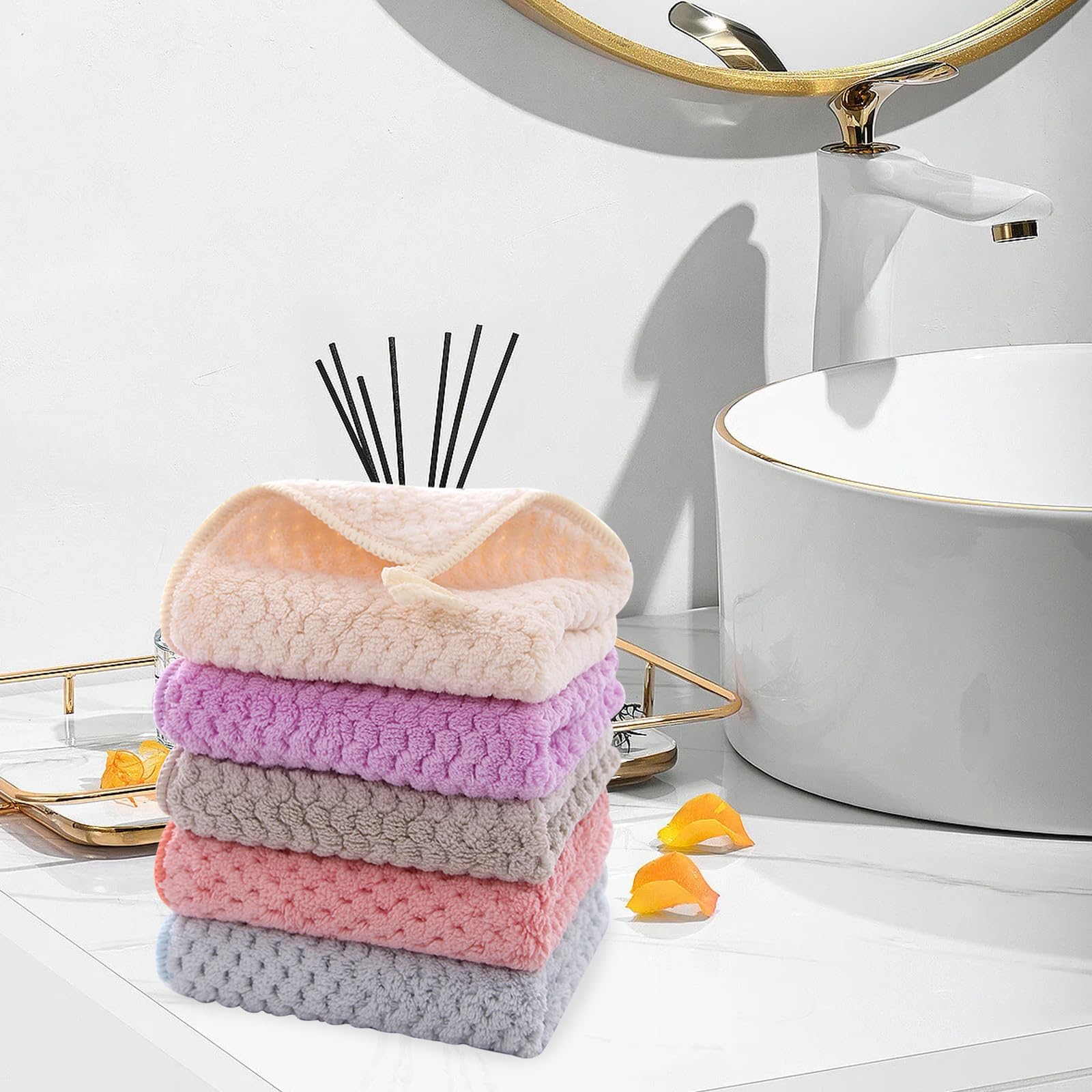 5 piezas Toallas de mano pequeñas para baño toallas de mano pequeñas suaves y súper absorbentes con bucles colgantes para cocina y baño, lavable a máquina ＆ Toallas de secado de manos de secado rápid