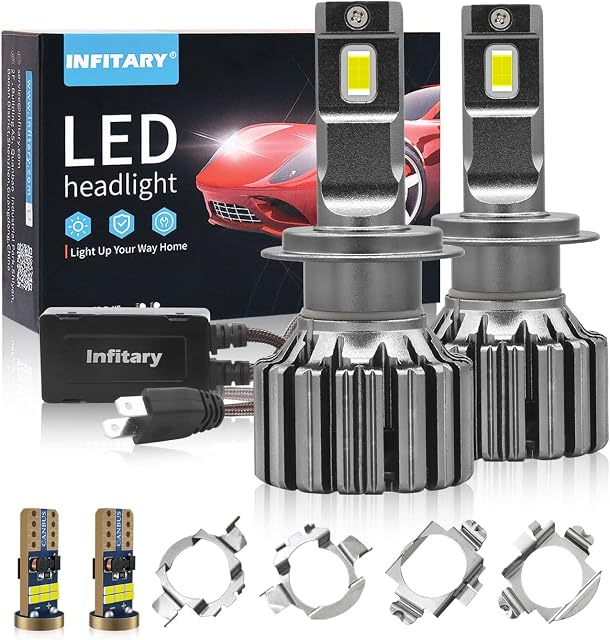 INFITARY H7 LED Headlight Bulbs Canbus Error Free 110W 26000LM 6500K CSP Car Truck HeadLamp High Low Beam Extra 4Pcs H7 Bulb Retainer Holder Adapter for VW/Mercedes-Benz/Audi/BMW/Buick/Hyundai/Nissan