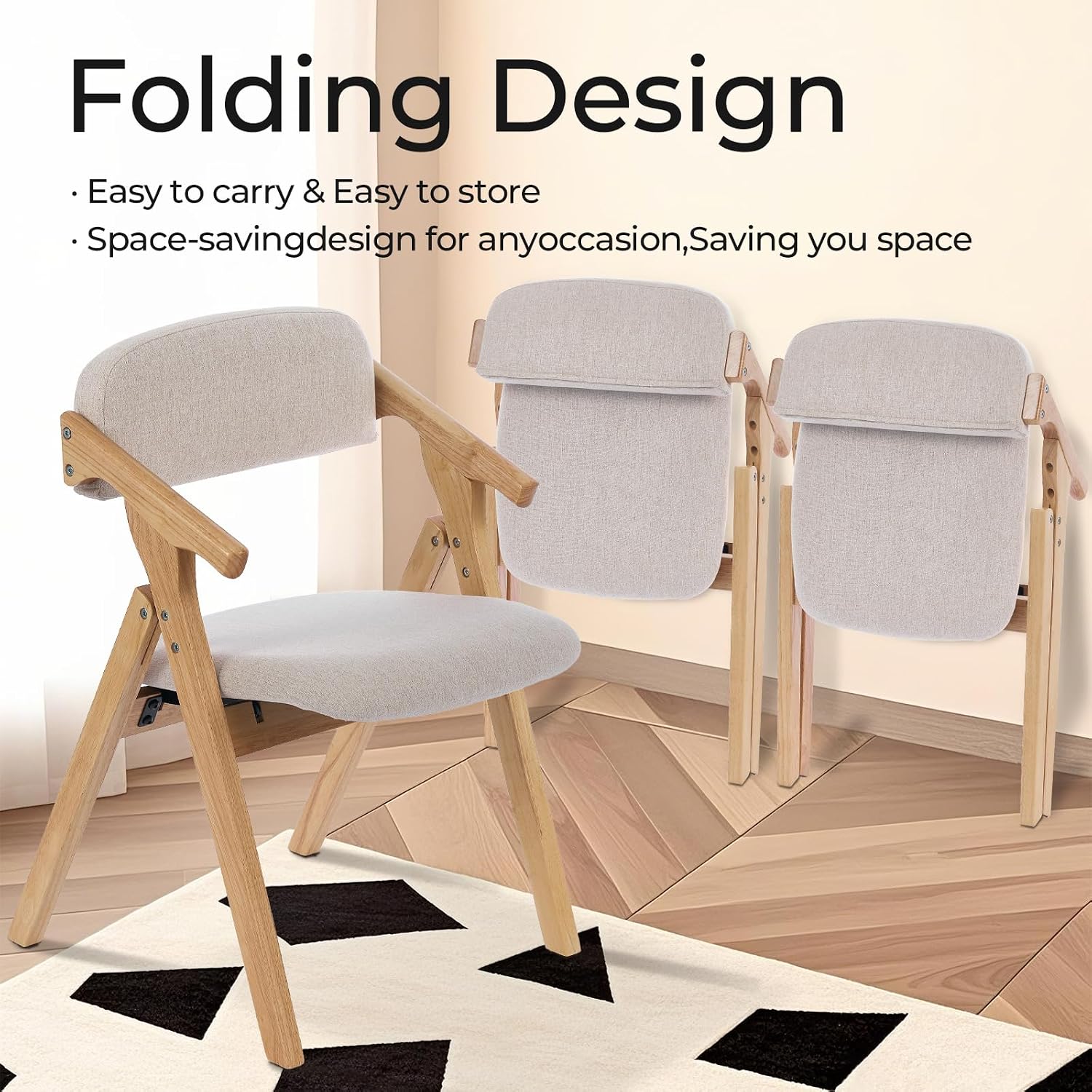 Folding Chairs with Padded Seats,Wooden Stackable Dining Chair,Easy to Store Foldable Dining Chairs for Kitchen, Living Room, Wedding Party Picnic (Beige)