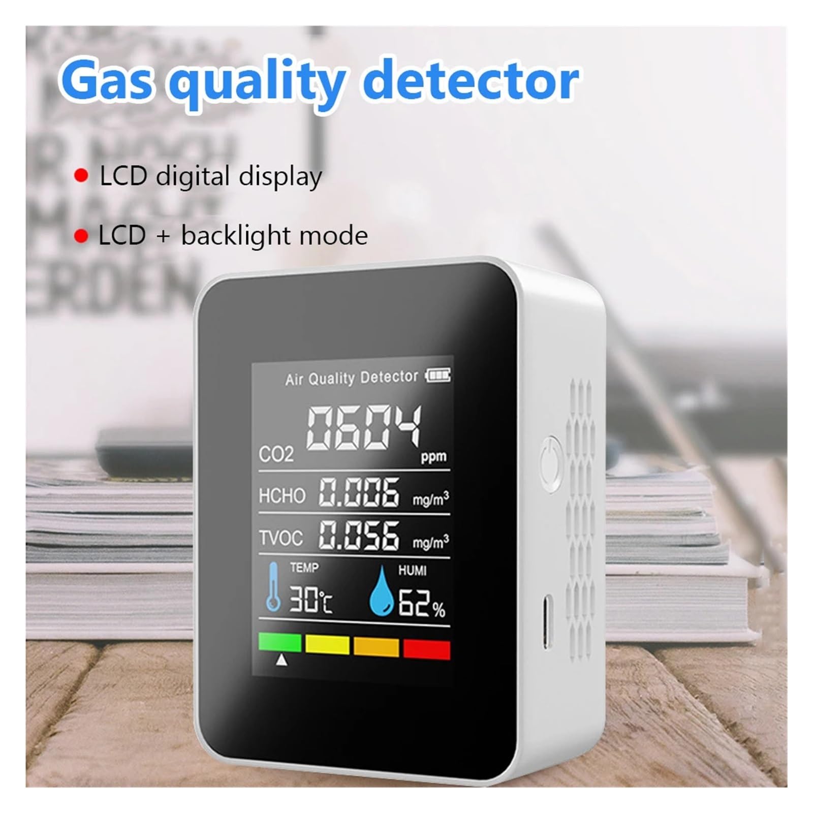 Detector De Dióxido Carbono, Co2, Monitor Portátil Temperatura Y Humedad, Calidad del Aire, Herramienta Invernadero For Plantación Agrícola Detección Rápida Precisa(Black)