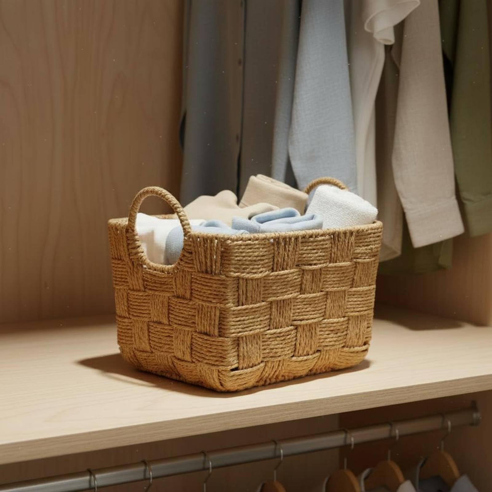 Cesto Portaoggetti Intrecciato a Mano Elegante Stoccaggio Casa Leggero Arredo Domestico, Set Di Tre Pezzi