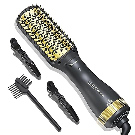 LURA Ionic Blow Dryer Brush for Black Women:24k Gold Hair Dryer Brush Blow Dryer Brush in One,Blow Dryer with Comb for Black Natural Hair,Hair Brush Blow Dryer