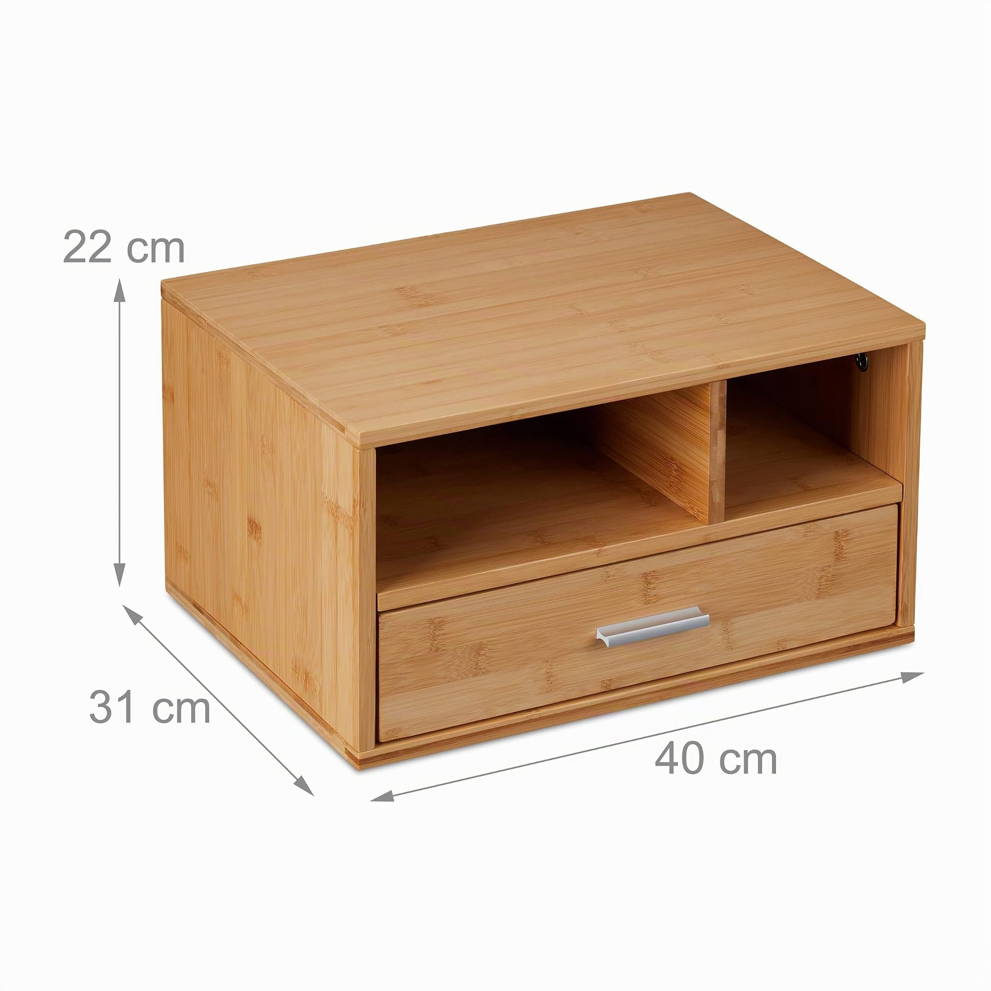 Relaxdays Organizer da Scrivania, 1 Cassetto Portaoggettie 2 Scomparti, in bambù, H x L x P: 22 x 40 x 31 cm, Marrone
