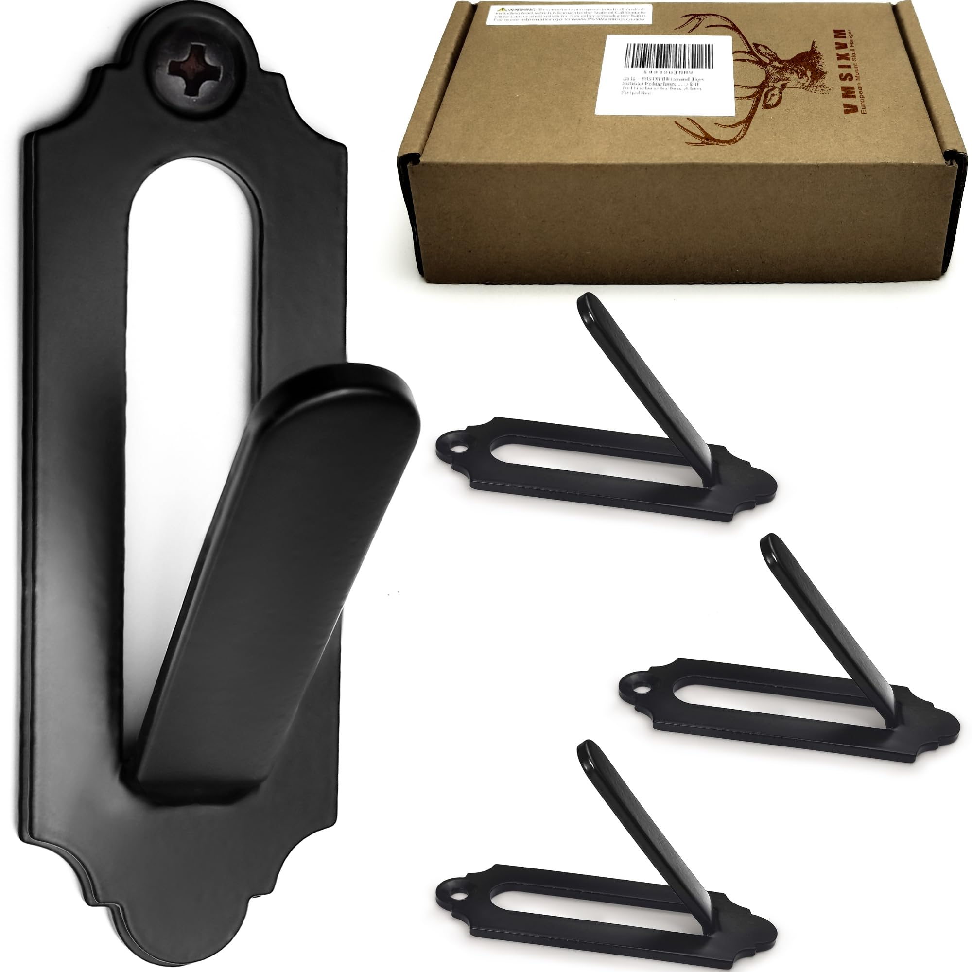 Vmsixvm Black-3 Pack Deer Skull Hangers European Mount Skull Hanger, Deer Skull Wall Mount Hanger, Black-3 Pack, Stainless Steel Frame, Wall Mount
