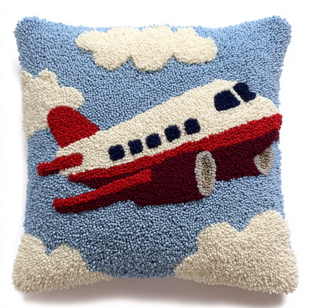 WallustrioaW Latch Hook Pillow Kits Cushion,Cartoon Airplane,Printed Pillowcase Sofa Hooking Pillows Crafts Embroidery Latch Hooking Crochet Kits,17x17in