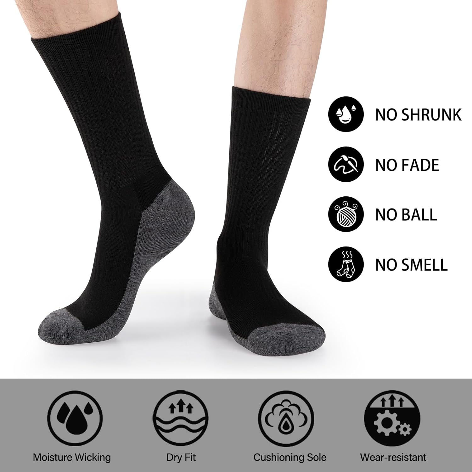 Heatuff 8 Pairs Mens Cushioned Crew Socks, Moisture Wicking Athletic Work Socks - Image 2