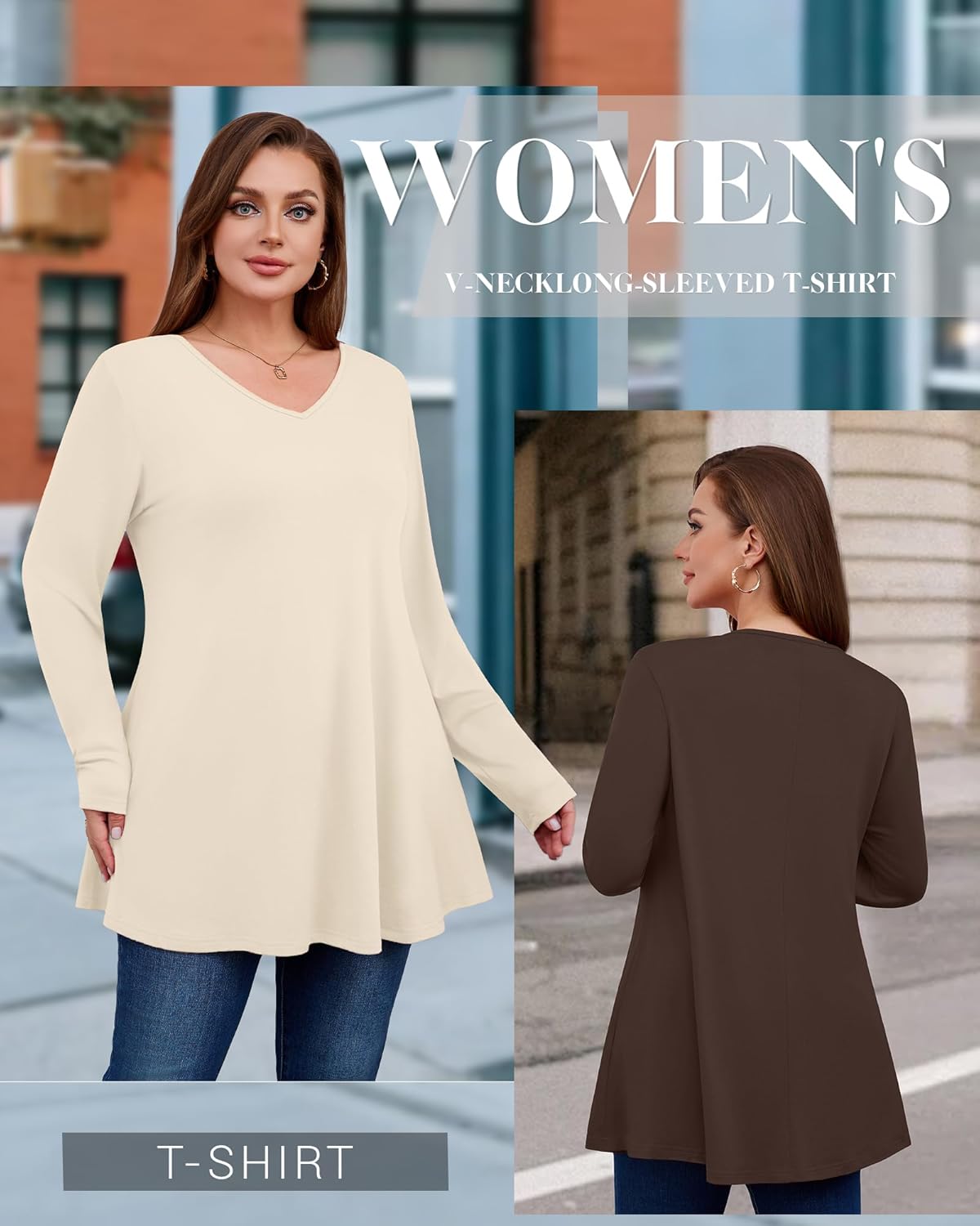 3 Pack Women's Plus Size Tunic Tops V Neck Long Sleeve Shirts Loose Fit Casual Flowy Tees with Leggings - Image 2