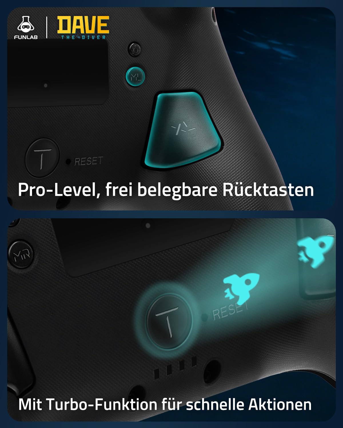 FUNLAB Switch 2 Pro Controller mit Ladestation Kompatibel mit Switch/OLED/LITE, Dave the Diver kabellos pc controller FF05A-04, RGB-Bluetooth mit 7 LED-Farben/Hall-Effekt/Turbo/Bewegungssteuerung