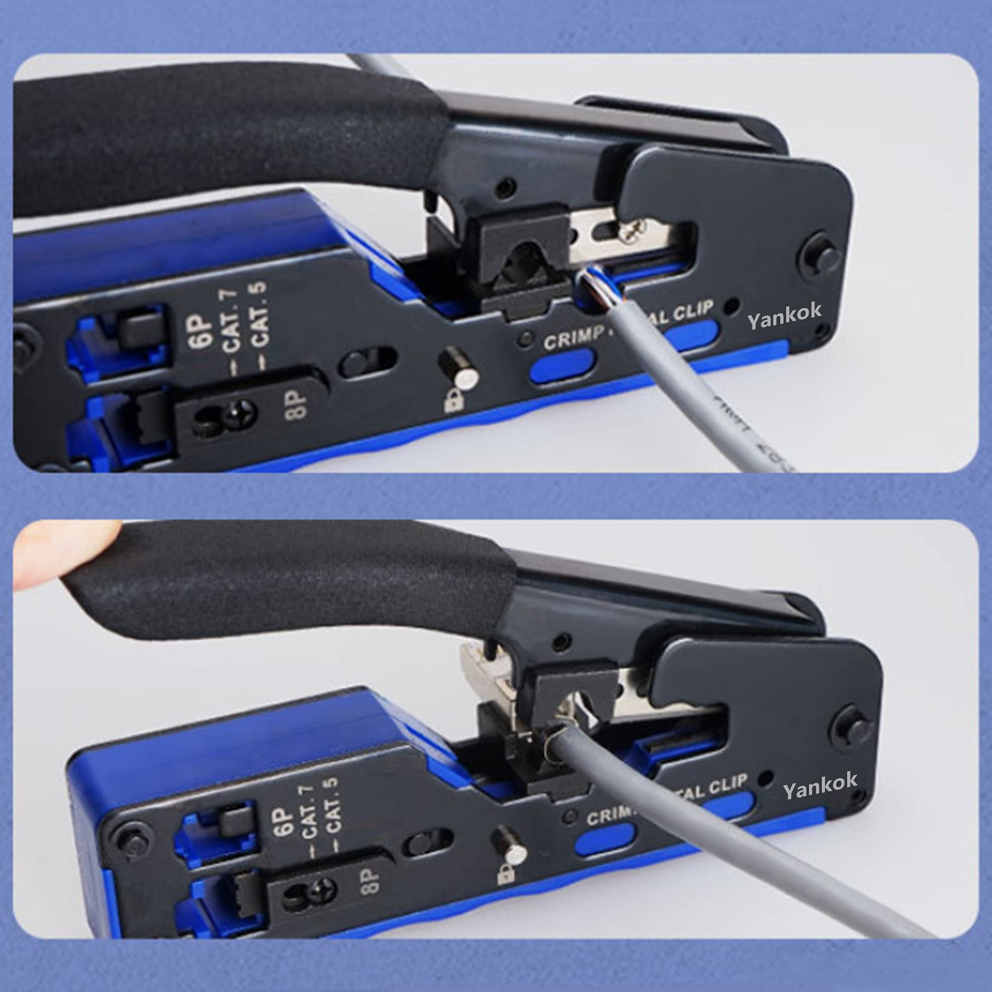 Yankok Pince à sertir modulaire standard et blindé tout-en-un pour connecteurs réseau RJ45 RJ12 RJ11 et câbles Ethernet CAT5/5e CAT6 CAT6a CAT7