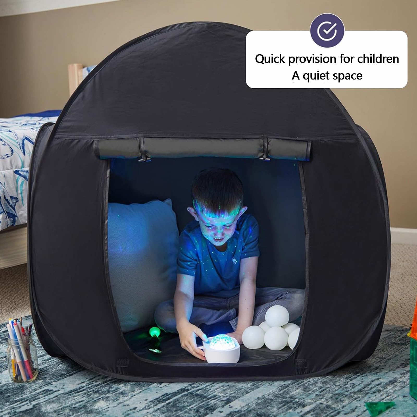 Pop up Spielzelt, Sensorisches Zelt für Kinder zum Spielen Entspannen Hilft bei Angstzuständen Kinderzelt für Drinnen 120cm*120cm*120cm Sensorik Zelt Verdunkelung für Autistische Kinder für Drinnen