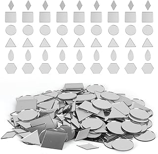 PP OPOUNT 300 piezas de azulejos de mosaico, triángulos, cuadrados, redondos, rombos, sexangle, miniespejo en forma de gota para manualidades, bolas de discoteca, decoración al aire libre, decoración