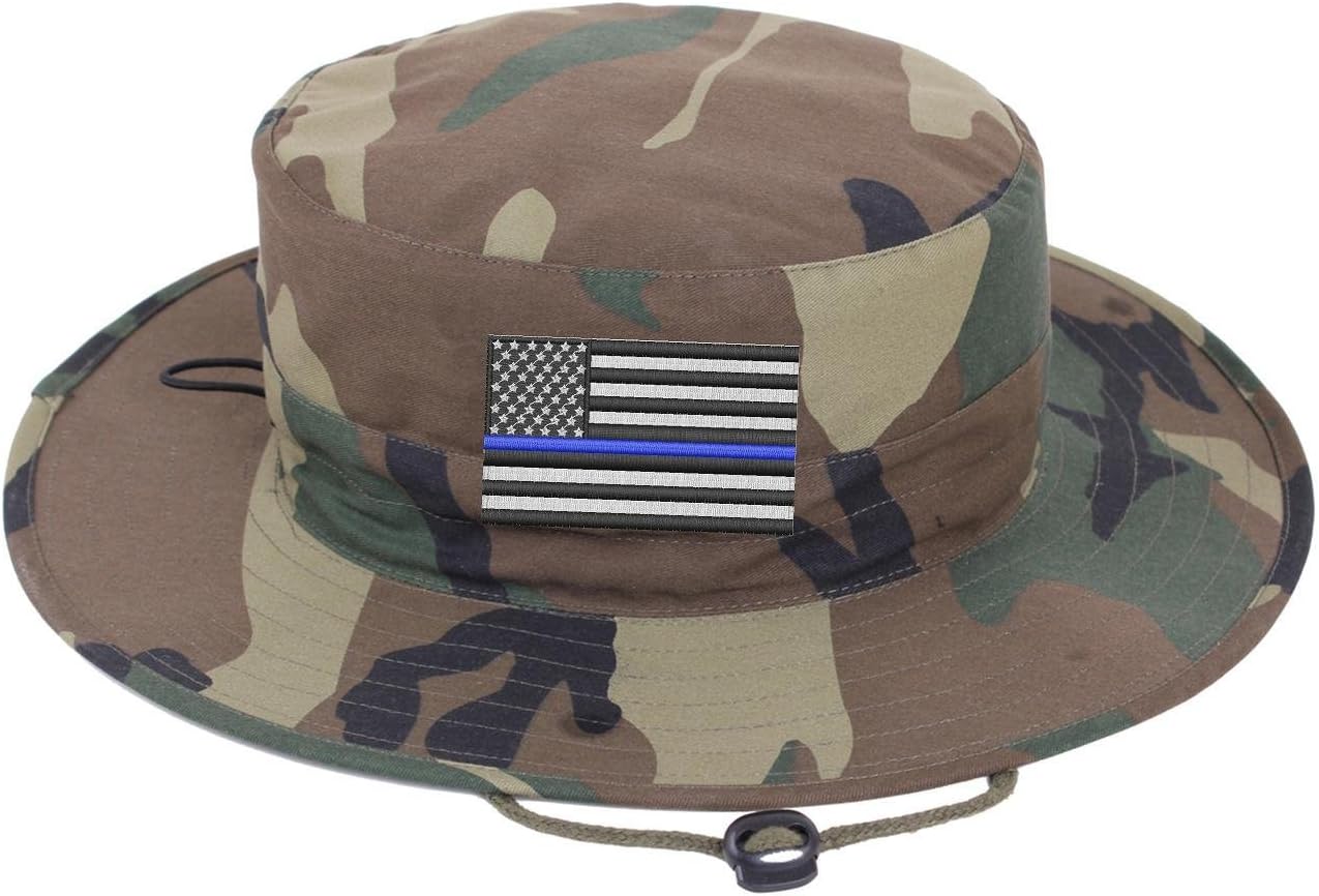 Embroidered Thin Blue Line Subdued American Flag Boonie Adjustable Hat