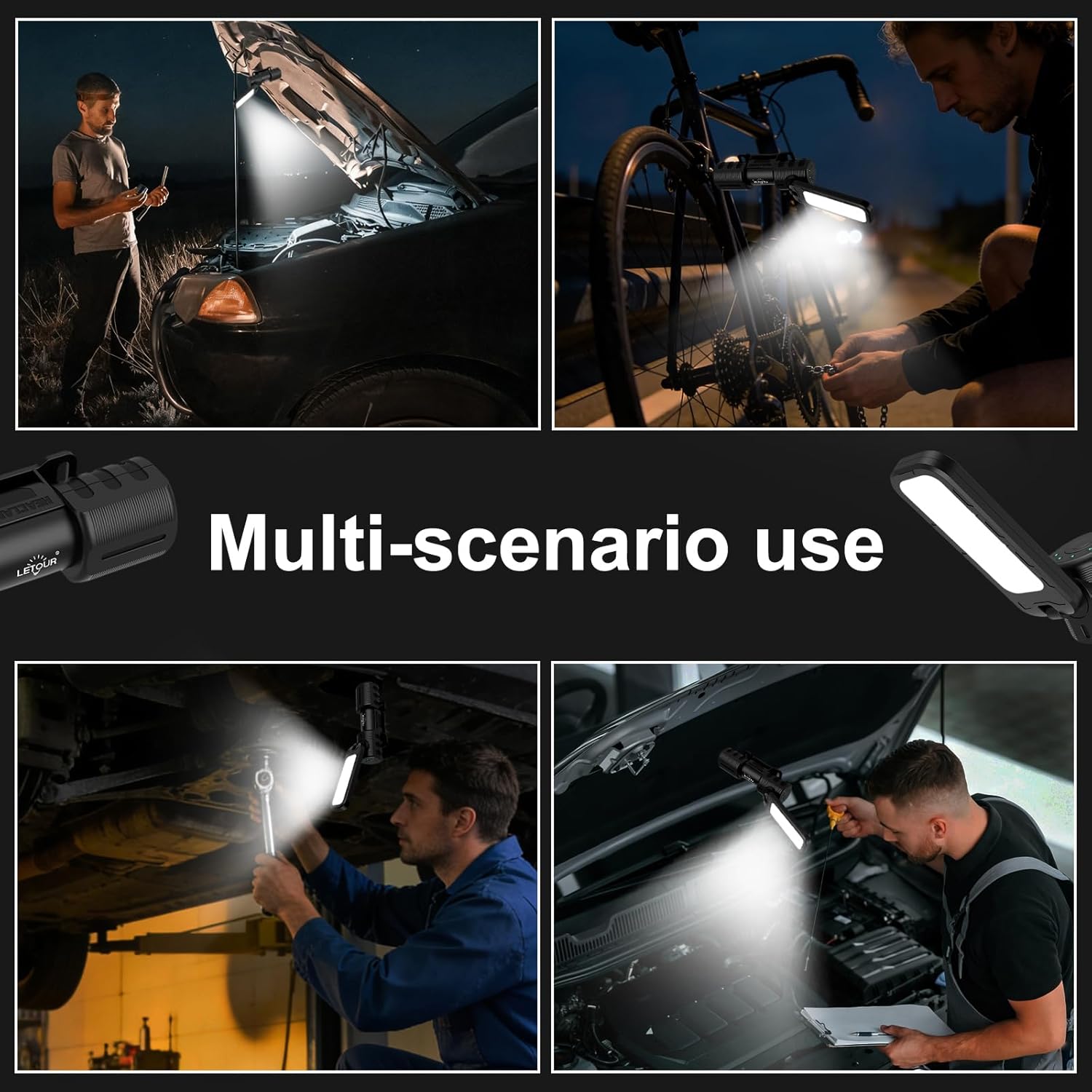 2 Pcs Rechargeable 5000lm LED Work Light BBQ Grilling Accessories with Magnetic Base, 180° Rotate Mechanic Grill Light for Car Repair, Emergency, Camping, Outdoor & Mechanics Tools - Image 6