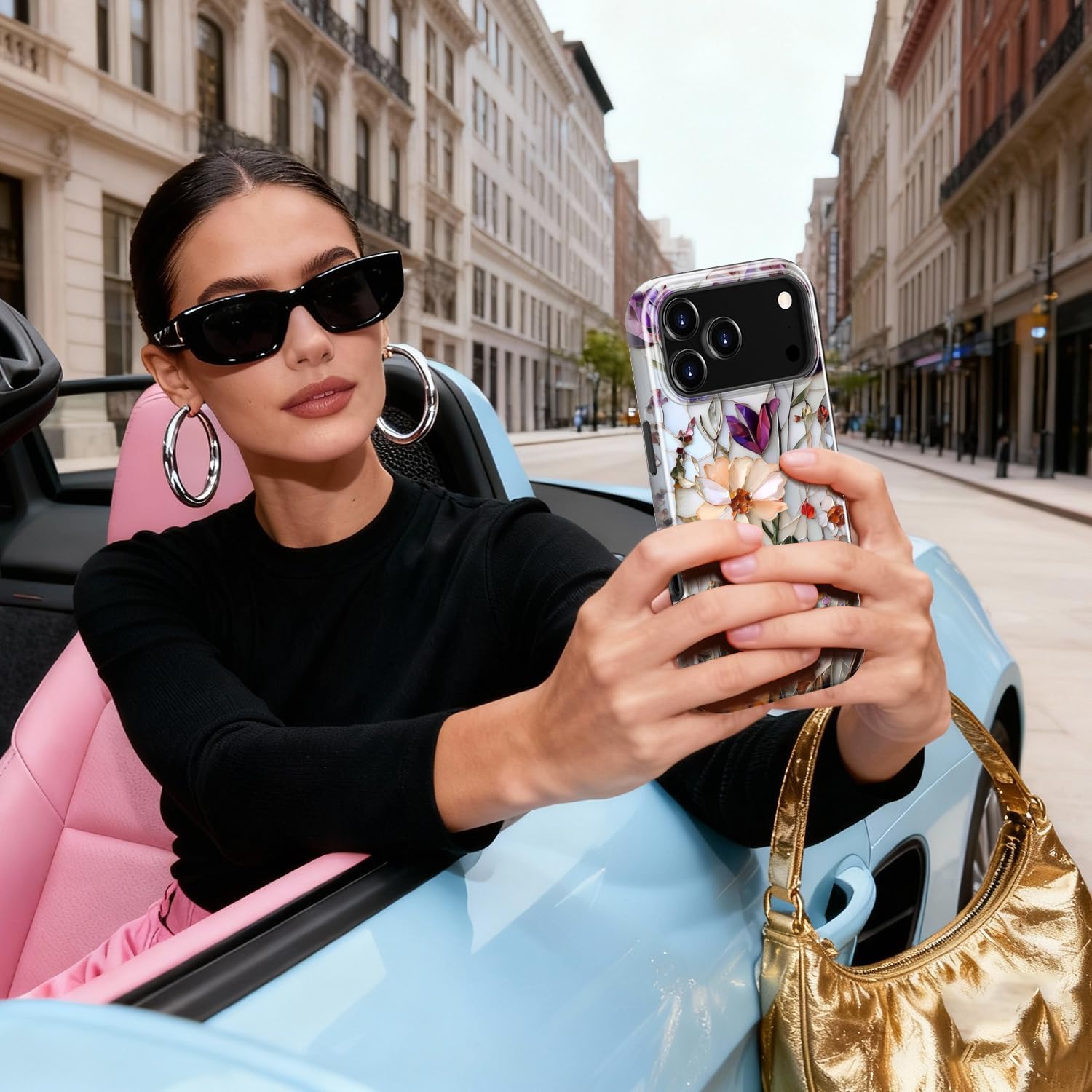 LUHOURI for iPhone 17 Pro Case,Wireless Charging Compatible,Dual-Layer - Soft Silicone Inner + Hard Outer Shell,Cute Wildflower Design,Protective Phone Cover for Women - Marble Pressed Flowers - Image 7