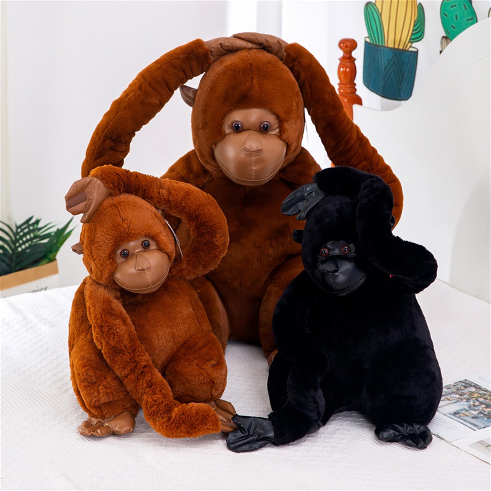 Gorilla PlüSchtier, Niedlicher Gorilla Wurfkisse AFFE Plüschtier Puppe Stofftier Lange Arme Haben Zum Spielen Umarmung Realistisches AFFE Stofftier,Tiere Puppe Geschenke (55cm,Schwarz)