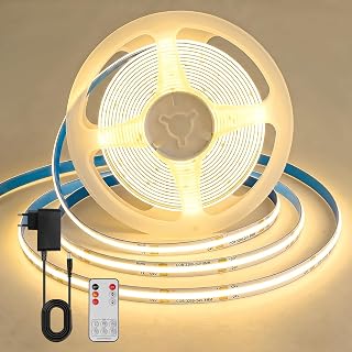sylvwin COB LED Streifen 5M,Dimmbar Warmweiß 2700K 24V LED Band | CRI 93+ 320 LEDs/m, 24V LED Band mit Timer, Selbstklebend Flexibel LED Strip Light für TV Hintergrund, Küche, Schrank
