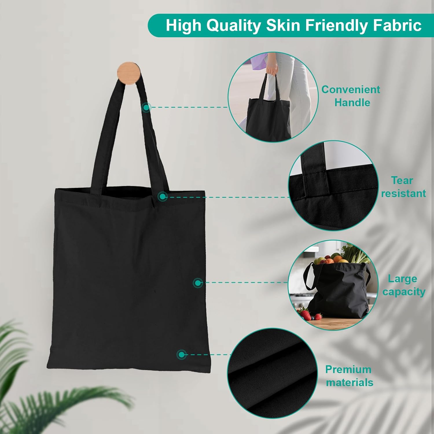 Reusable Canvas Tote Bags - Lightweight Blank Grocery Bags for Shopping, Travel, DIY, Gift - Image 7