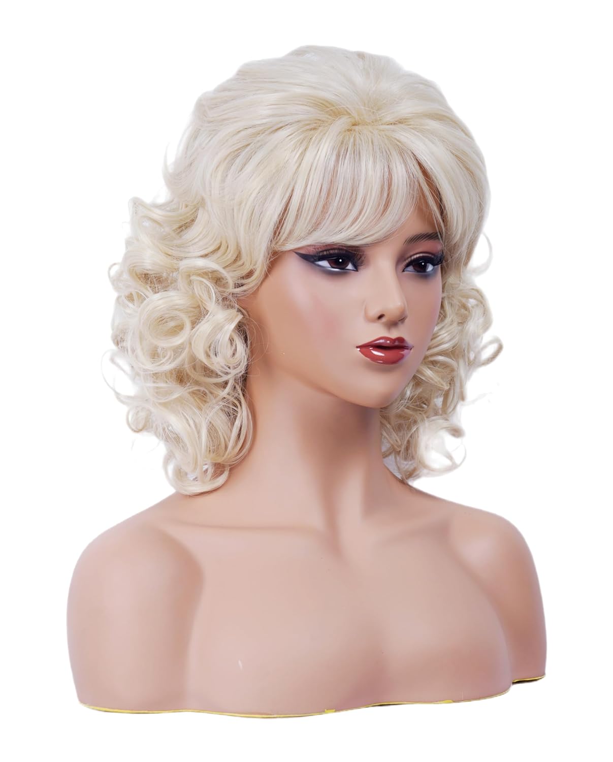 Vintage Blonde Wigs for Women 70s 80s Short Curly Wig with Bangs Shoulder Length Synthetic Wig for Cosplay,Halloween,Daily Use - Image 2