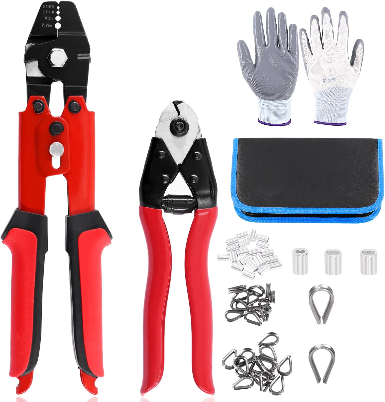 Glarks 83Pcs Up To 2.2mm Wire Rope Crimping Tool and Cable Cutter and ...
