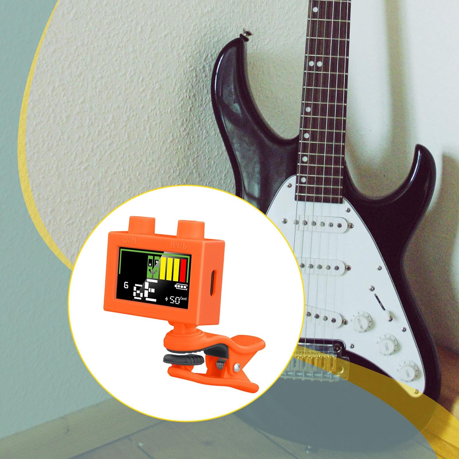 Oshhni Afinador Guitarra Afinador Digital Electrónico Clip Afinador Metronomo Pinza Afinador Multifunción con Pantalla Giratoria para Guitarra Bajo, naranja