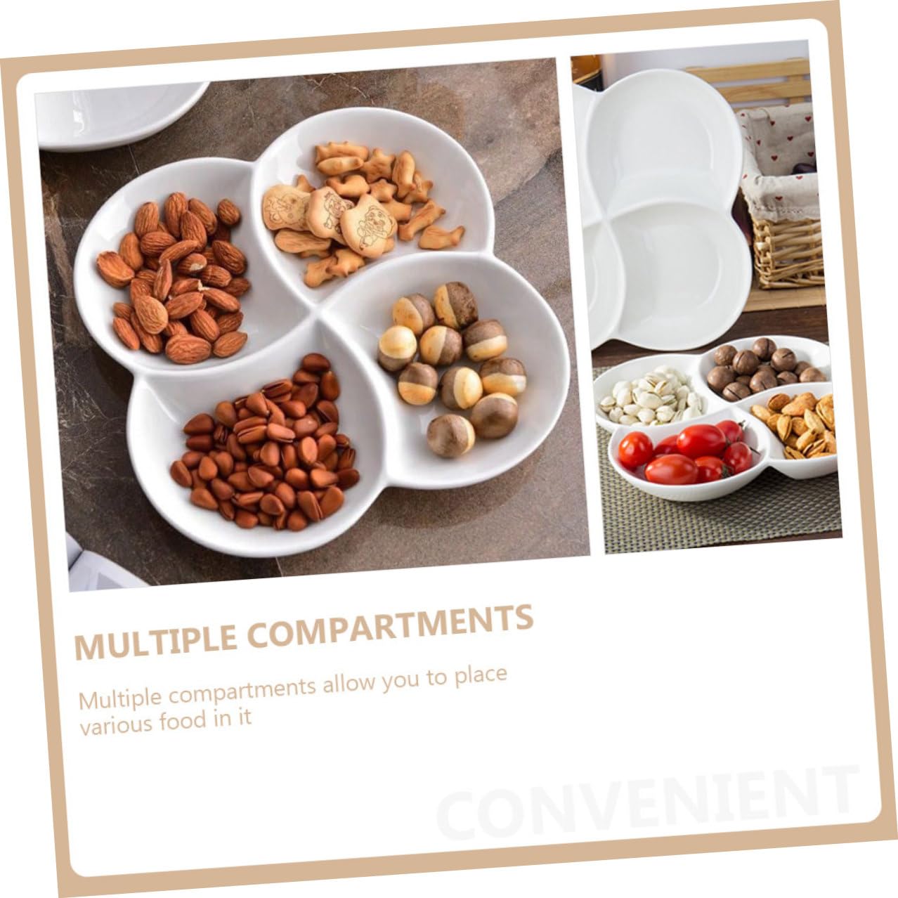 Assiette de Service Compartimentée 4 Compartiments en Céramique Blanche