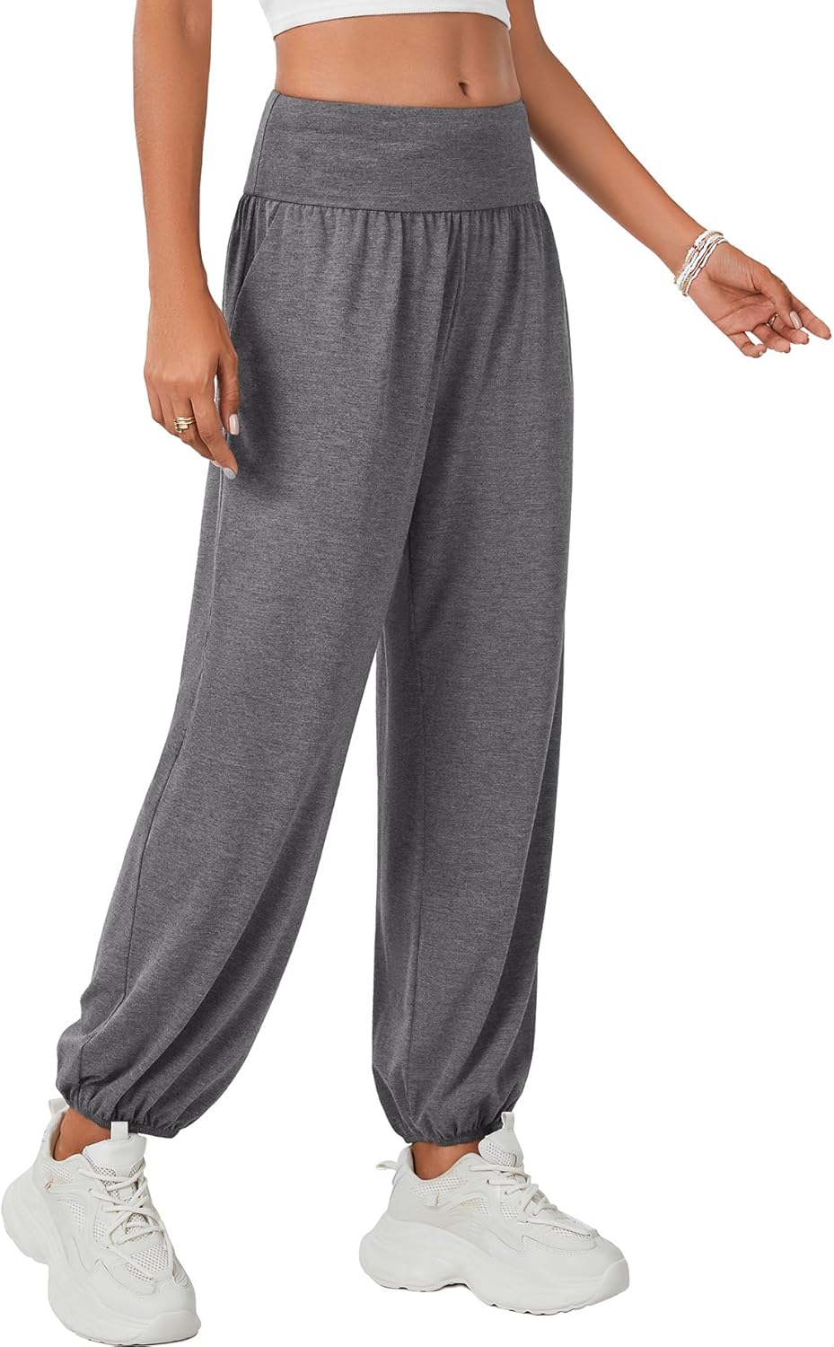 Rooscier Women's Yoga Sweatpants Loose Workout Harem Joggers Casual Lounge Pants with Pockets - Image 4