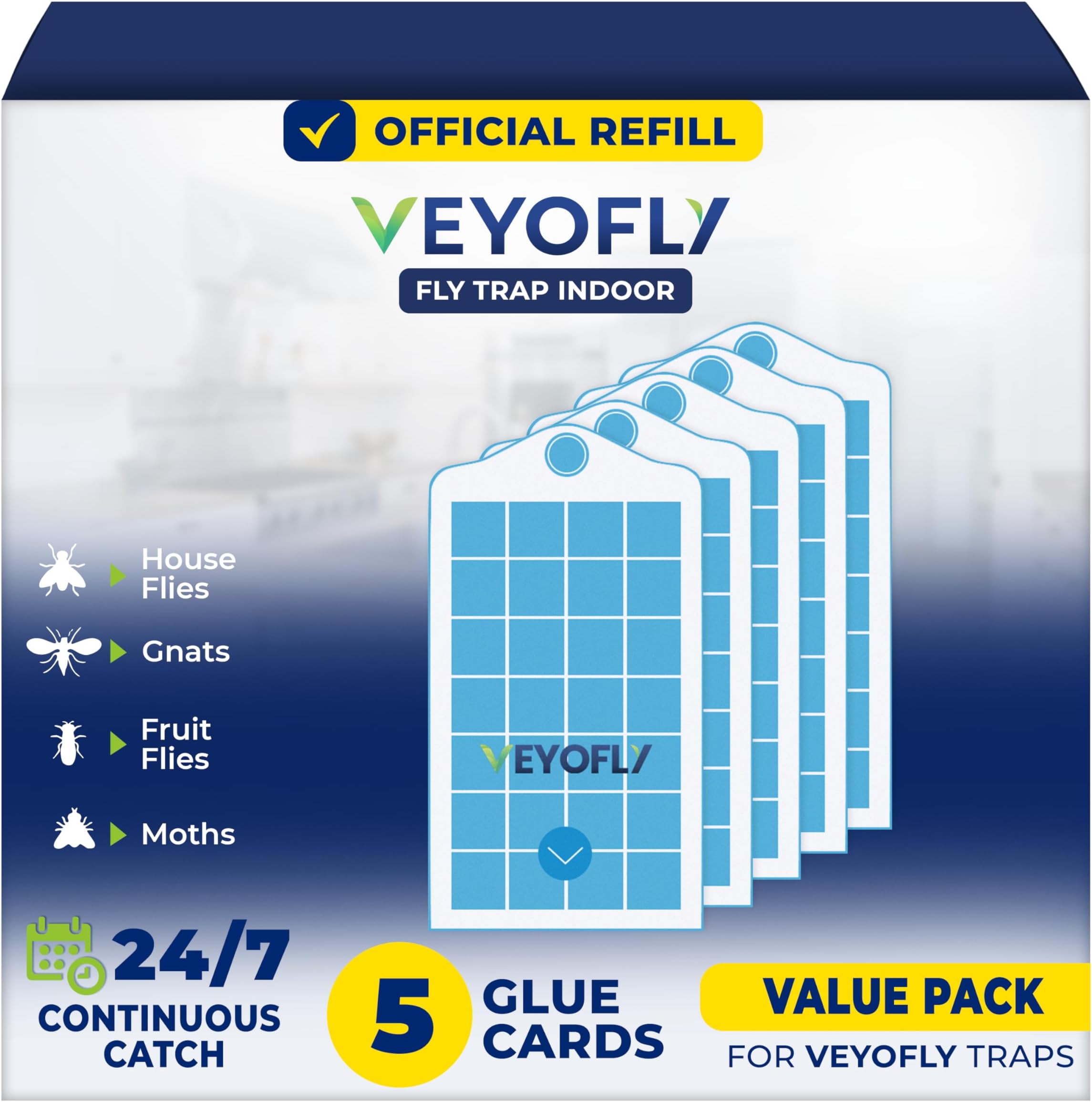 VEYOFLY Fruit Fly Traps for Indoors Refill, Gnat Traps for House, Fly Catcher Indoor, Fly Trap, Fly Trap, Plug in Catch for Fruit Flies, Moths, Gnats, Mosquito Trap (Pack of 5 Refills)