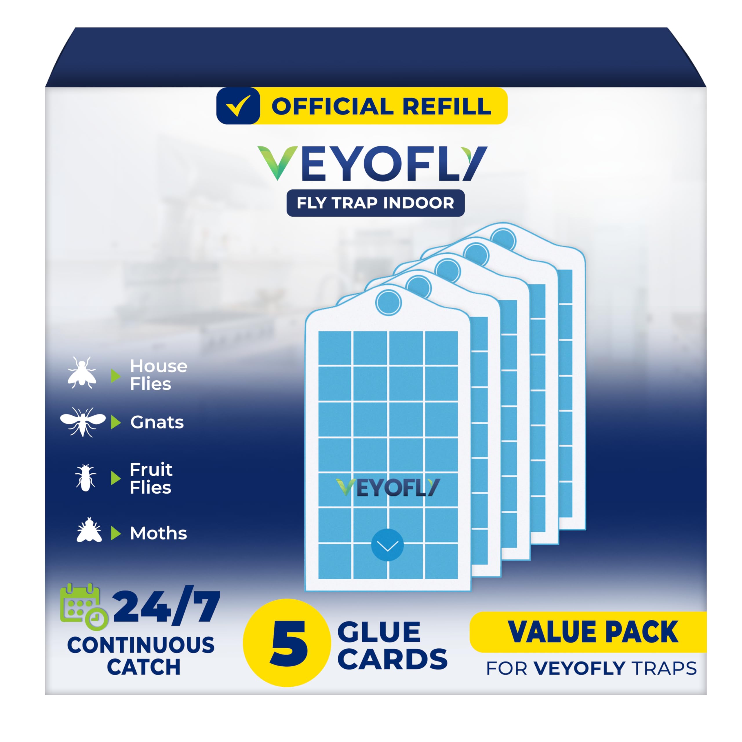 VEYOFLY Fruit Fly Traps for Indoors Refill, Gnat Traps for House, Fly Catcher Indoor, Fly Trap, Fly Trap, Plug in Catch for Fruit Flies, Moths, Gnats, Mosquito Trap (Pack of 5 Refills)