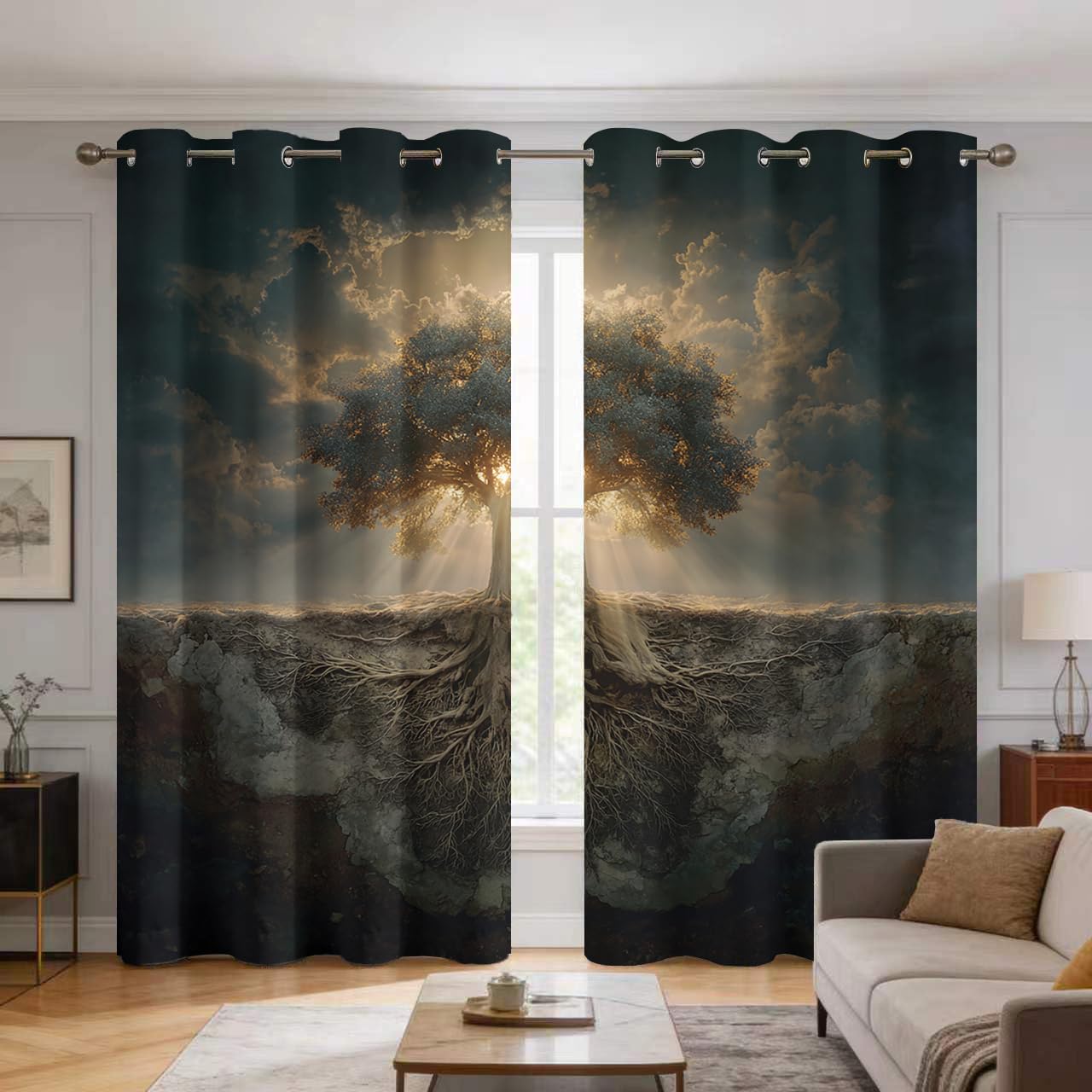 Rideaux occultants thermiques avec oeillets motif nature mystique d262 de 140 x 200 cm