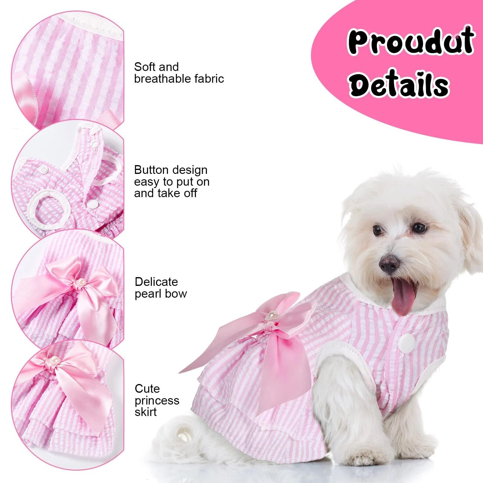 Ling & Bai 2Pcs Cute Dog Dresses Cats Princess Dress Dogs Summer Outfits with Bowknot Apparel Pet Clothes for Puppy Kitten (Pink & Purple - Image 4