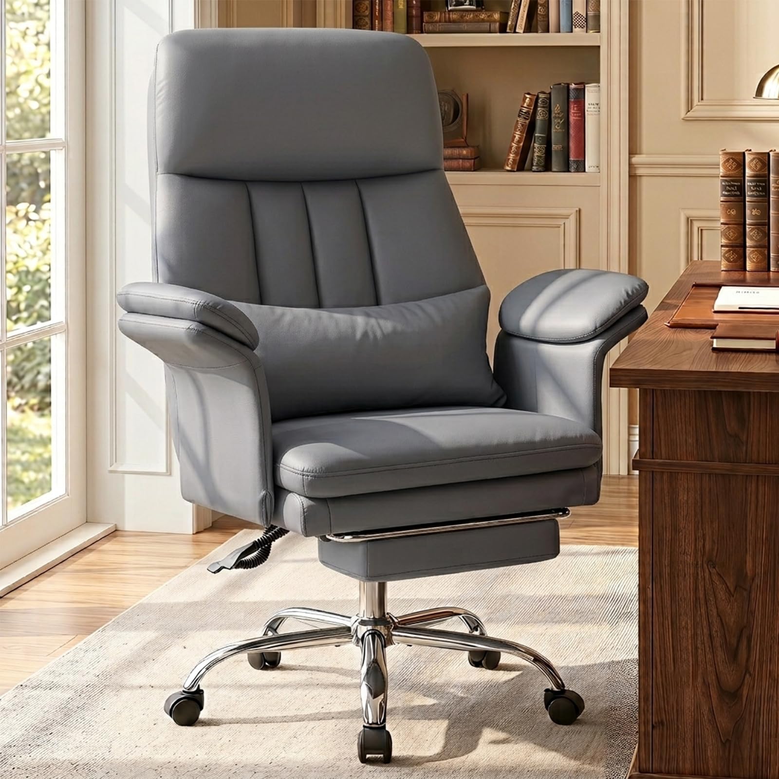 Hellove Heavy Duty Office Chair 400LBS Big and Tall, Executive Desk Chair with Footrest and Tilt Function, Ergonomic Computer Task Chair with Lumbar Support and with Casters for Home Office, Grey — image 1
