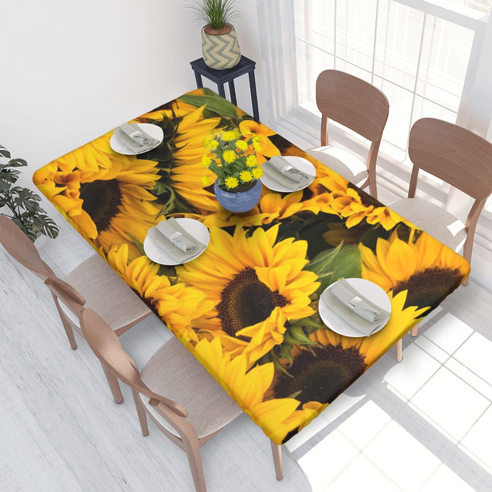 BNVSADC Sunflower Printed 4FT Tablecloth 122x76 CM Polyester Kitchen Water Resistant Table Cloth Dining Table Decoration Table Covers