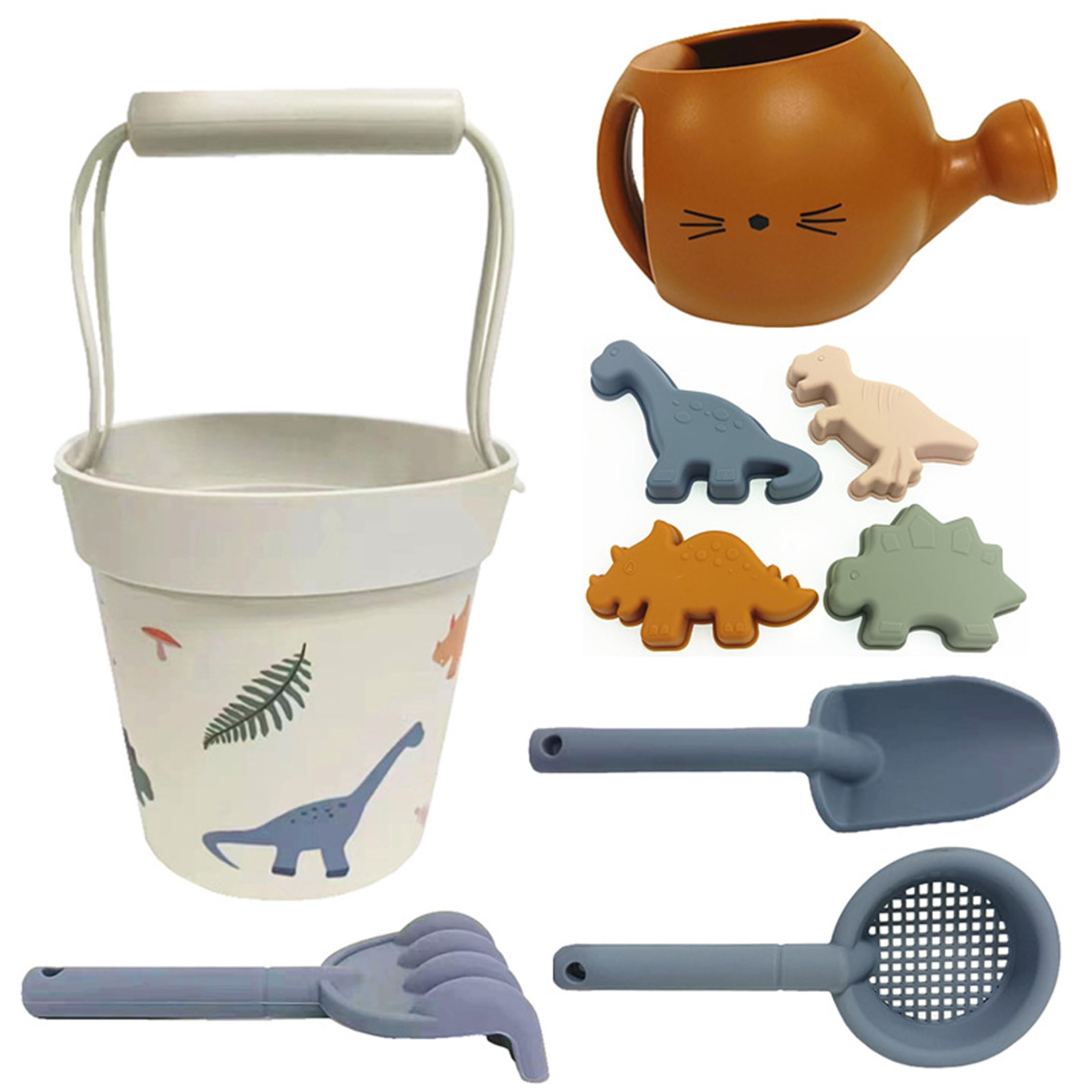 Juguetes de Arena de Silicona Juego de Juguetes de Playa de Dinosaurios de 9 Piezas para niños de Playa de Calidad alimentaria Kit de Juego de Arena Plegable para niños Actividades al Aire