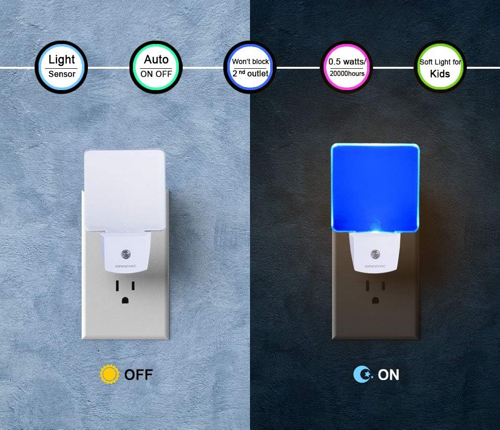 GREENIC 2 Pack 0.5W Plug in LED Night Light with Dusk to Dawn Sensor Blue