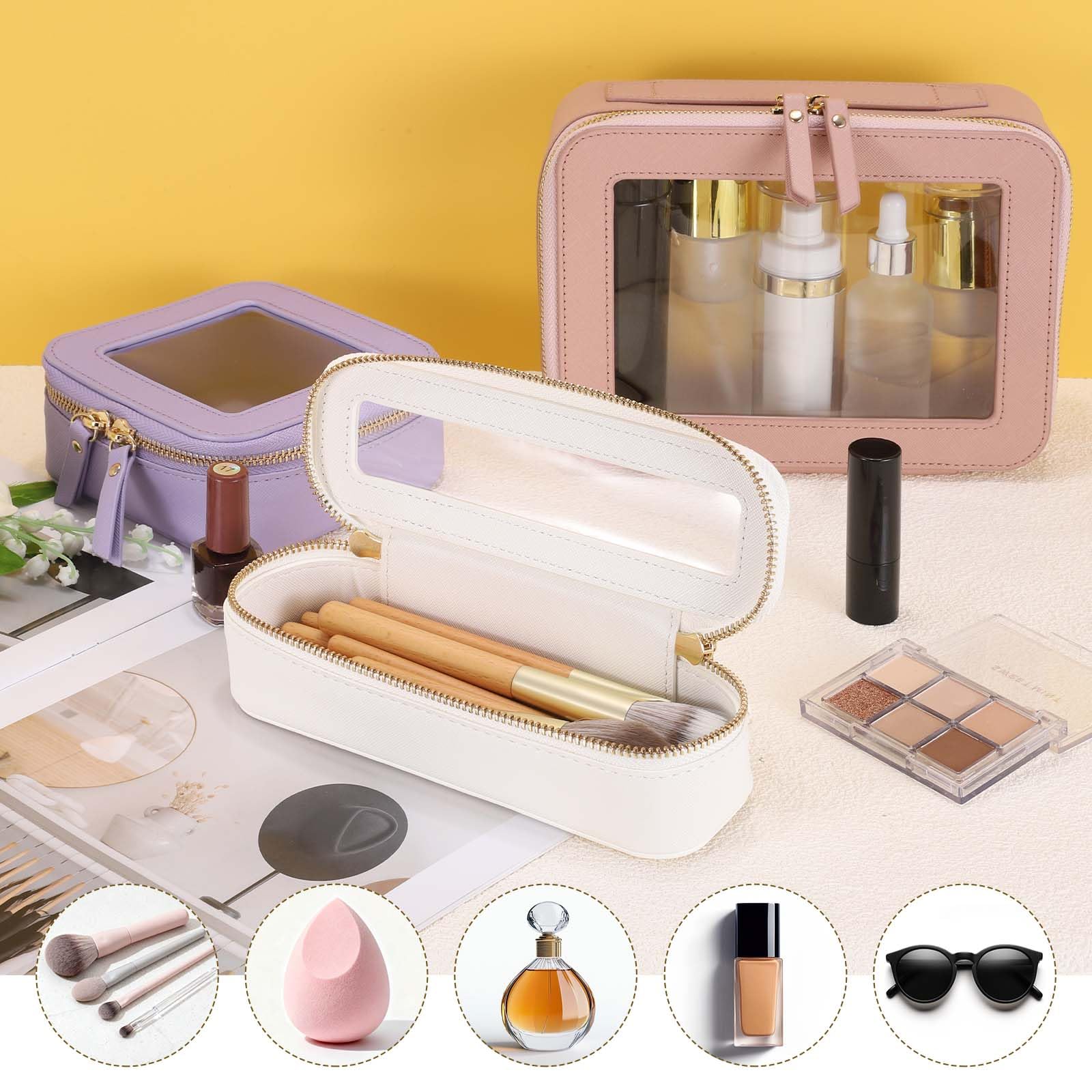 QUARKZMAN Borsa Trucco Trasparente 8" x 210" Piccola Borsa Cosmetici Nero | Custodia Trasparente Organizzatore Toilette, Borsa Trucco Portatile, Con Manico, Per Uso Quotidiano Viaggio