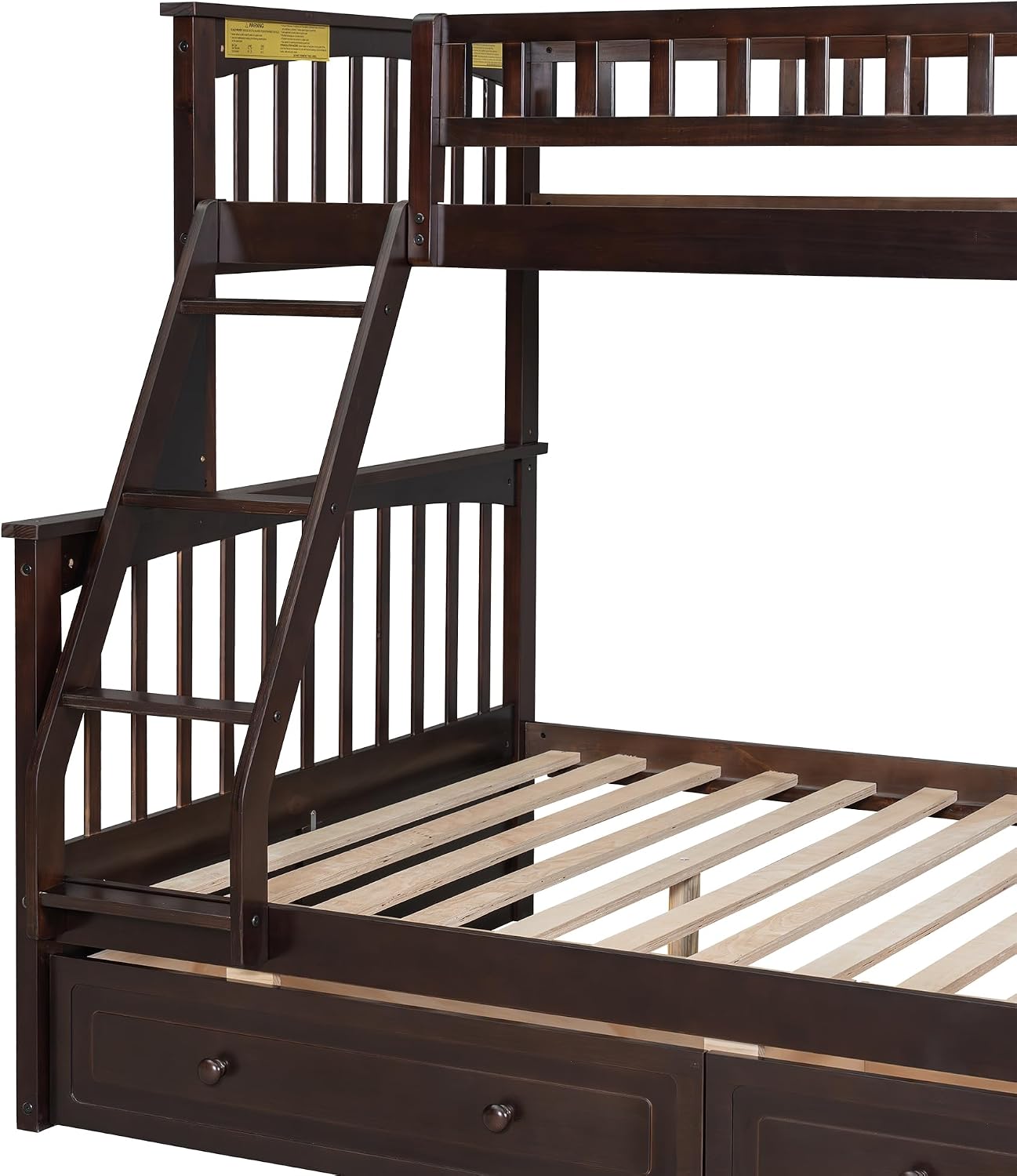 Merax Twin Over Full Bunk Bed with 2 Drawer and Ladder for Kids or Teens, Woooden Convertible Bunk Bed into 2 Beds with Guardrails for Safety, No Box Spring Needed, Espresso