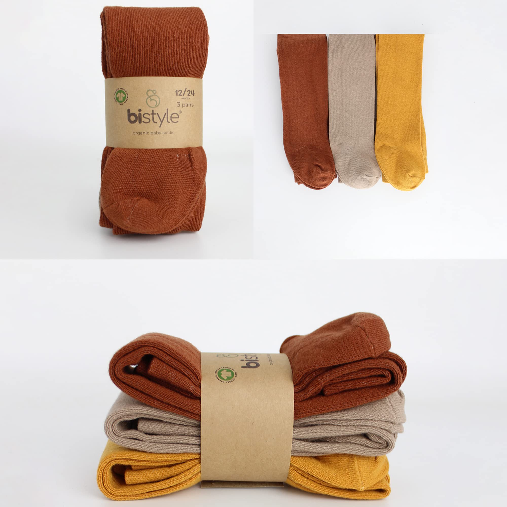 bistyle Medias gruesas para bebés y niñas, suaves, cálidas de algodón orgánico, medias de algodón orgánico, paquete de 3