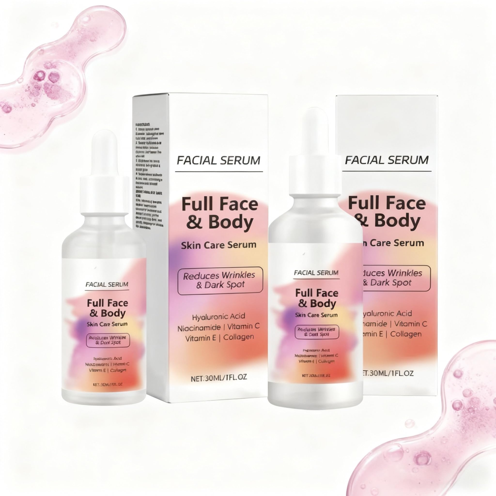 Serum witaminowe Finones Skin do twarzy i ciała, 5 w 1, serum ujędrniające przeciwzmarszczkowe, liftingująca esencja ujędrniająca, pomagająca zredukować widoczność zmarszczek, ciemnych plam,2PCS