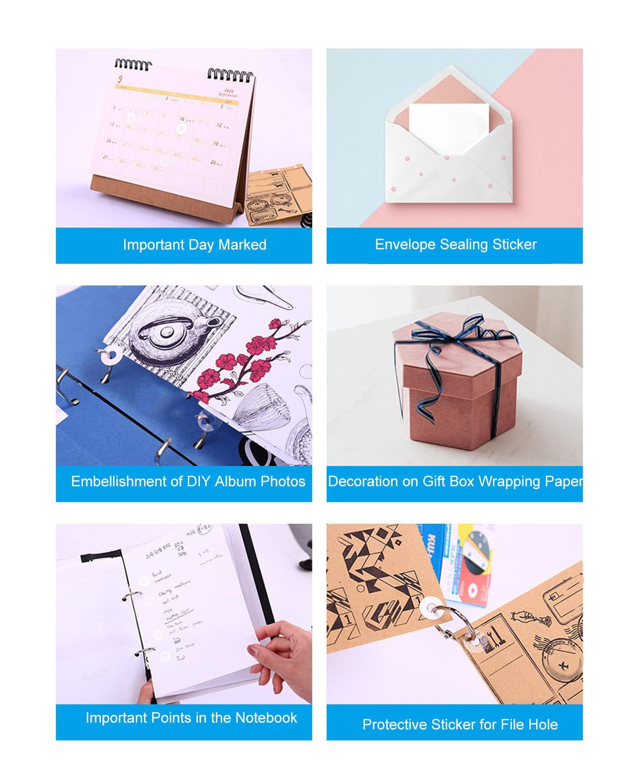 Etichette Rinforzo Fori Anelli Autoadesiva 4 PCS Bianche per Riparare Decorare Libro Fogli Mobili