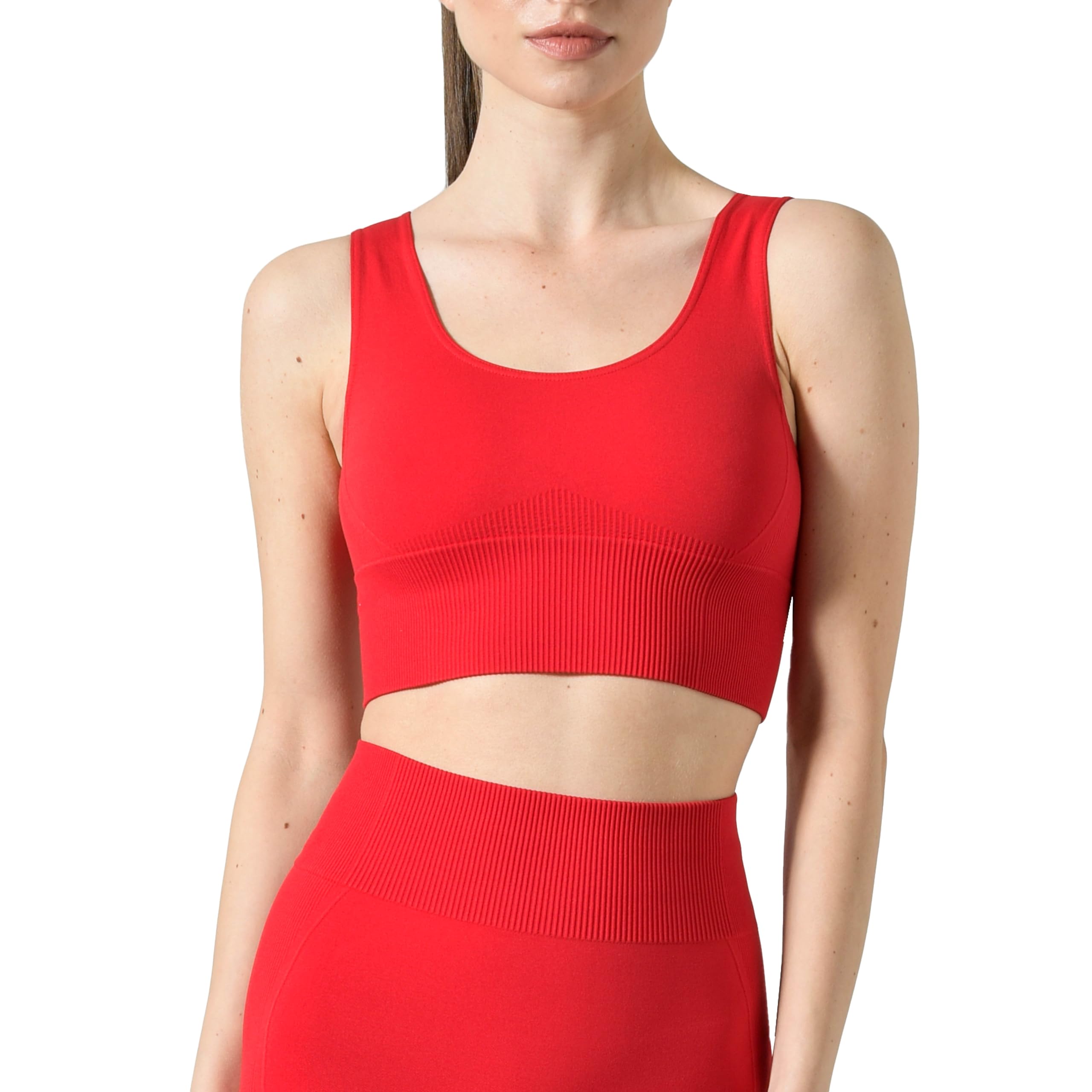 Risalti Women's Red Ilena Elegant Ribbed Top – Sports Bra – Fitness Sports Top In Microfibre, Seamless Bralette, Bralette – Made In Italy, L/Xl