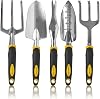 BLOSTM Gardening Tools Set 5 PCS - Heavy Duty Garden Tools for Gardening with Ergonomic Handles, Anti-Rust Trowel and Fork Set, Weeding Fork, Transplanter Trowel Set, Hand Rake