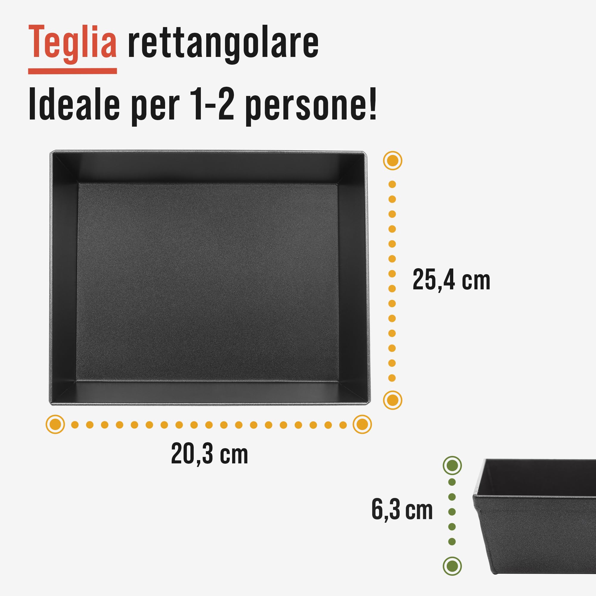 Chef Pomodoro Teglia Forno Rettangolare, Teglia da Forno per Pizza Alta, Focacce e Torte in Alluminio Antiaderente Anodizzato, Lasagnera Con Strato Oleoso Antiaderente (25 X 20 cm)