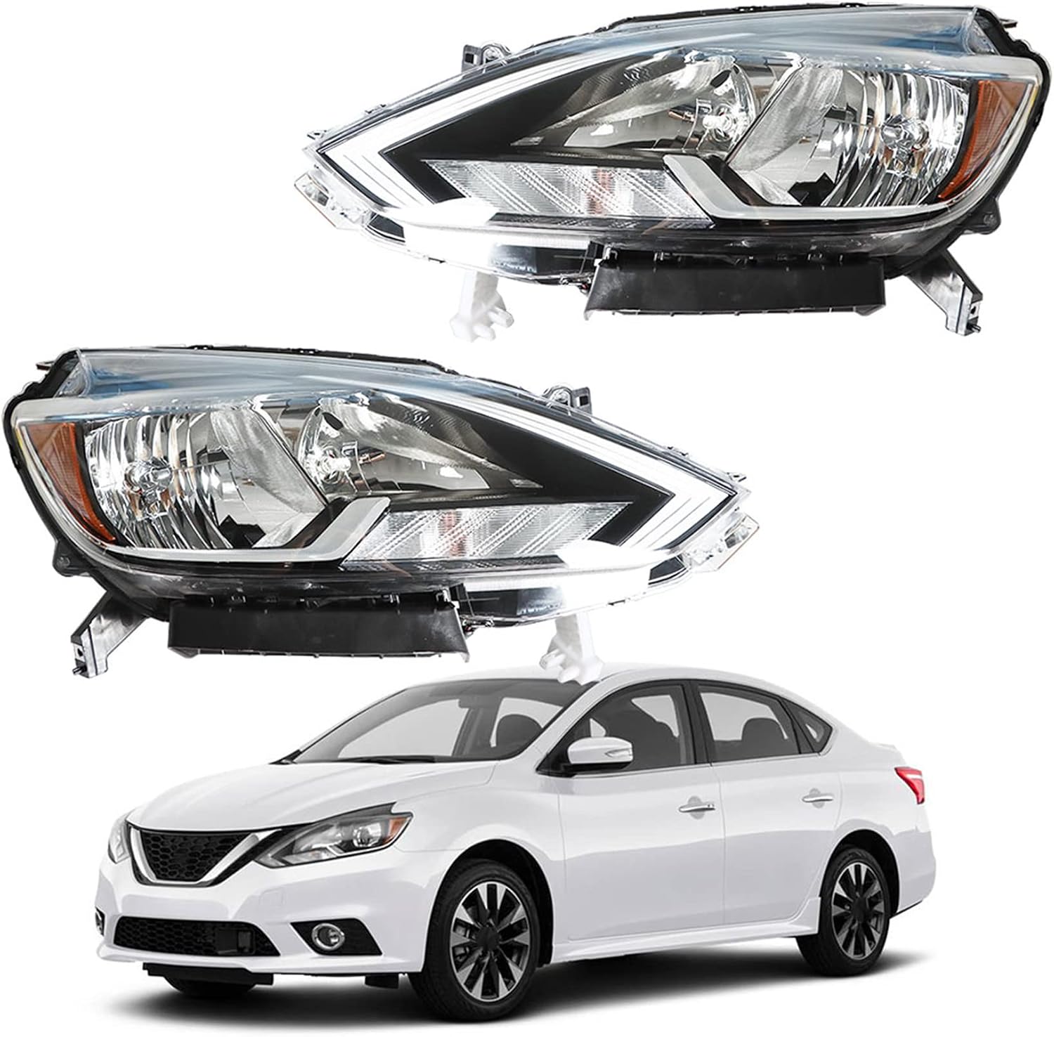 For 2016-2019 Nissan Sentra LED Projector Headlight Assembly - Left Driver Side, Black Housing