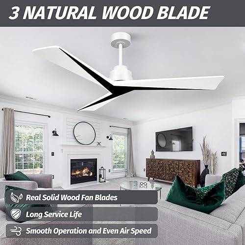 Miniatura 5 de Ventilador de techo de madera de 52 pulgadas, sin luz, moderno ventilador de techo para exteriores, para patios, dormitorios, granja, ventilador de