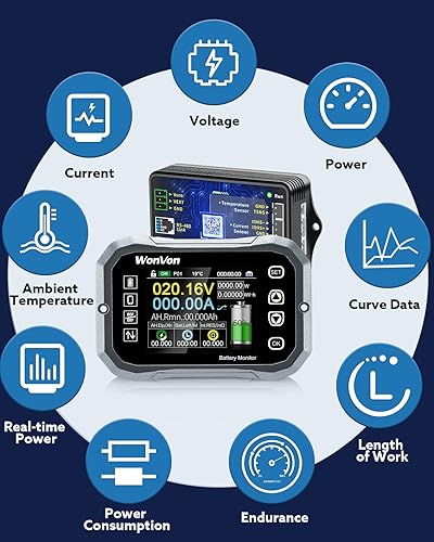 Miniatura 4 de WonVon Monitor de batería con derivación, monitor de batería de 100 A 0 V-120 V para caravana, motocicleta, carrito de golf, panel solar de batería