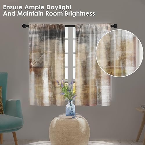 Vista 100 de Cortinas geométricas de cocina negras y grises de 63 pulgadas de largo, juego de 2, cortinas grises y blancas para dormitorio, sala de estar, Gris