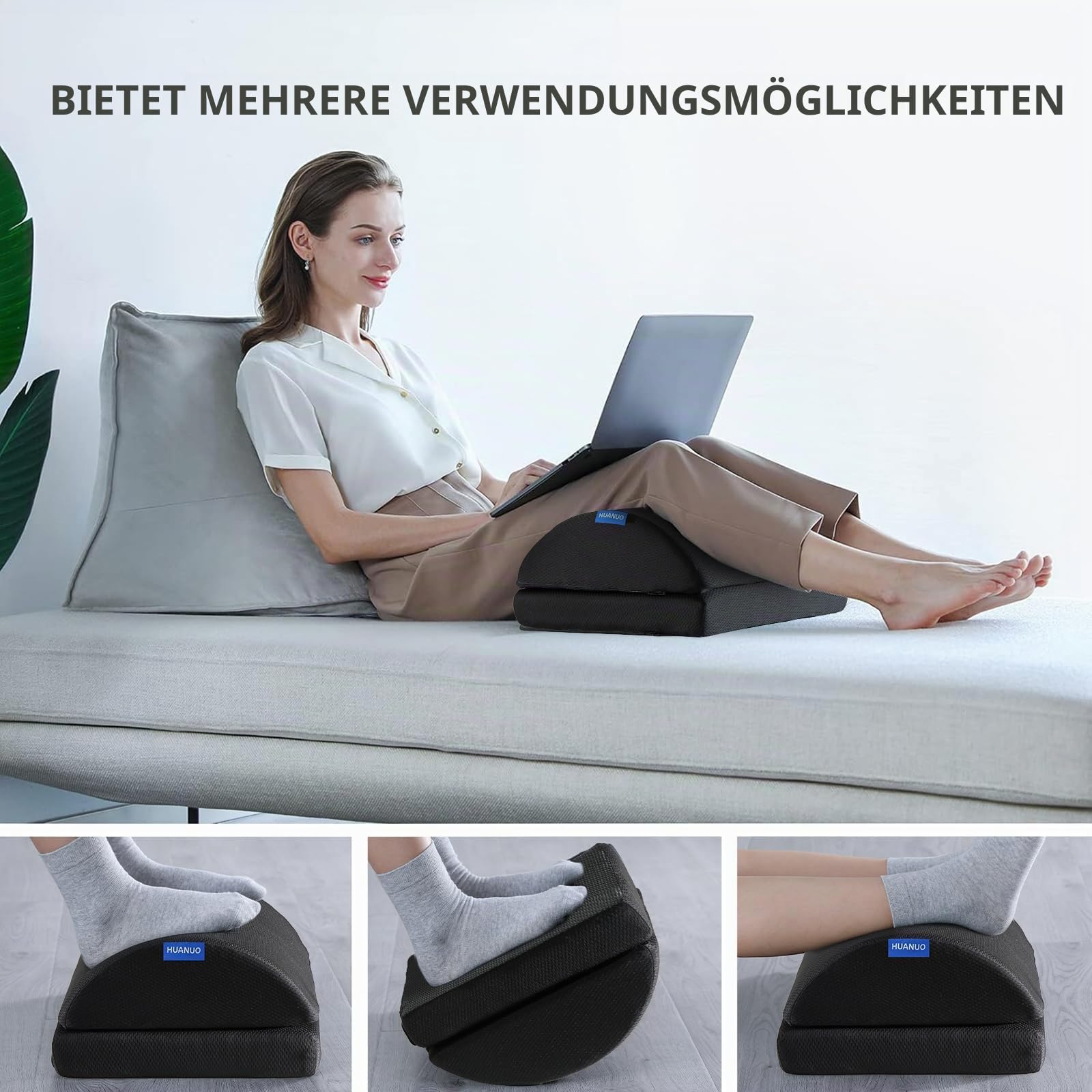 HUANUO Verstellbare Fußstütze mit 2 optionalen Fußkissen, Rutschfeste Fußablage für Büro, Zuhause, Reise