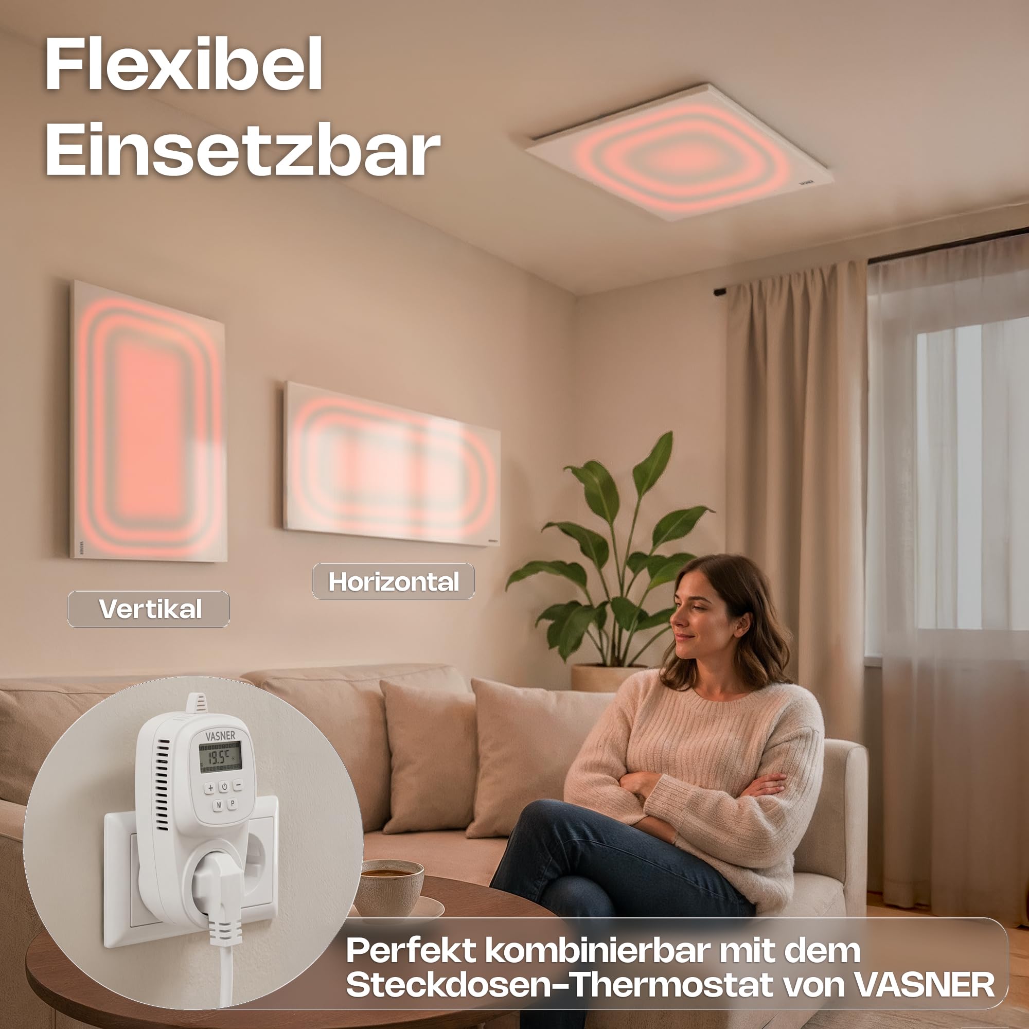 VASNER Citara M Infrarotheizung – Infrarot Elektroheizung Metall weiß Wandheizung Deckenheizung IP44 Schutz Bad Heizpaneel Innenbereich 10 J. Garantie (550 Watt)