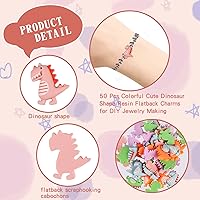 Vista 3 de 50 piezas de resina en forma de dinosaurio con parte trasera plana para adornos de álbumes de recortes, lindas cuentas de dinosaurio de resina