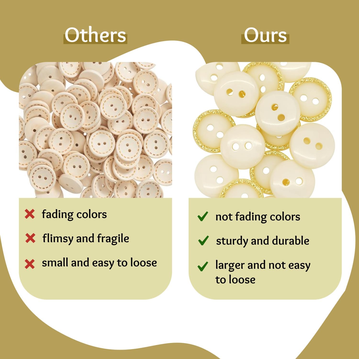 50 Pack Bige Sewing Buttons 0.45 inch 18L Glitter Round Polished 2 Hole Buttons Glossy Plastic 11mm Ideal for Sewing Blouse Skirt School Outfits Aprons Pants Jackets Accessories Bags DIY Crafts - Image 4